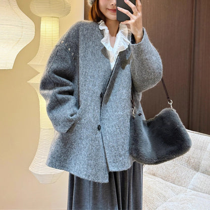 Turn-down Collar Cotton Loose Shirt for Women, White, Ruffled Patchwork, Casual Blouse